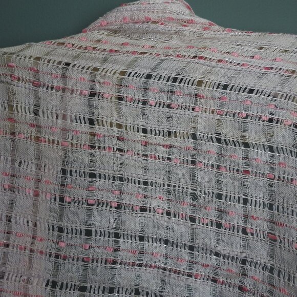 Lightweight Long Open Weave White & Pink Scarf - Picture 9 of 11